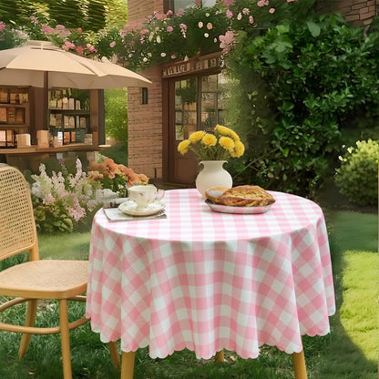 Pink Gingham round Tablecloth-Checkered Table Cloth Waterproof Kitchen & Table Linens-Polyester Buffalo Plaid Wrinkle Free Table Cover(Baby Pink 60R Inch)1