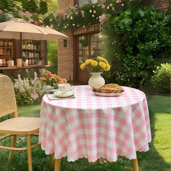Pink Gingham round Tablecloth-Checkered Table Cloth Waterproof Kitchen & Table Linens-Polyester Buffalo Plaid Wrinkle Free Table Cover(Baby Pink 60R Inch)1