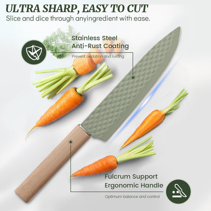 Knife Block Set, 12 Pieces Kitchen Knife Set with In-Drawer Knife Block, Stainless Steel Knife Set with 6PCS Steak Knives, Ultra Sharp Non-Stick Coating Chef Knife Set,Drawer Knife Organizer (Pink)4