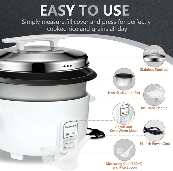 Commercial Rice Cooker, 90-Cup Rice Cooker, 16Qt Large Rice Cooker with Nonstick Inner Pot, Fast Cooking and Auto Keep Warm, with Rice Cup and Paddle, Easy to Clean, 1950W7