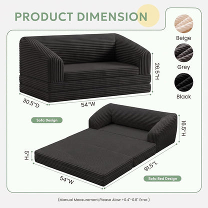 Convertible Sofa Bed, Boneless Loveseat Sleeper Folding Couch Bed with Backrest, 2 in 1 Bean Bag Chair to Floor Sofa Lounger, Comfy Fold Out Couch for Bedroom & Living Room, Black2