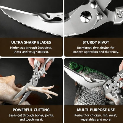 1-Pack Duty Stainless Steel Kitchen Scissors, Professional Cooking Shears | Poultry Shears with Safety Lock Design, Easily Cuts Bones, Ideal for Bones, Turkey, Meat, Fish and Vegetables4