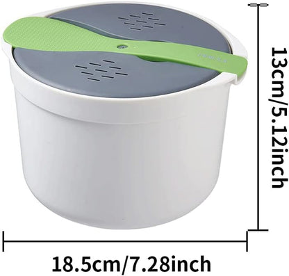 Microwave Rice Cooker, 2L Microwave Rice Steamer Pasta Cooker, Non Stick Food Grade PP Pasta Cooker with Strainer, Microwaves Cookware Set for Rice, Pasta, Vegetables, Quinoa, Oatmeal (Color:Green)2