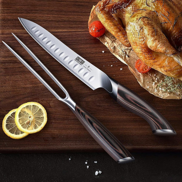 Fillet Knife 9 Inch & 8 Inch Carving Knife & 7 Inch Fork Set, Professional Japanese High Carbon Steel Razor Sharp Butcher Brisket Slicing Knife Set for Meat Cutting, BBQ5