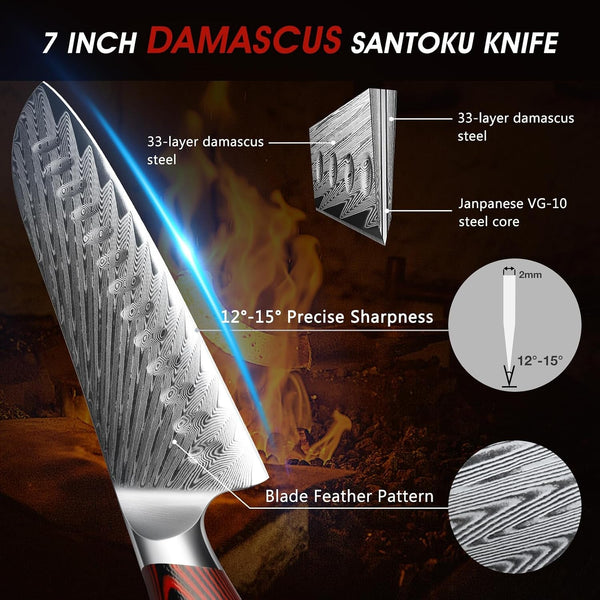 Damascus Santoku Knife, 7 Inch Professional Japanese Kitchen Knife3