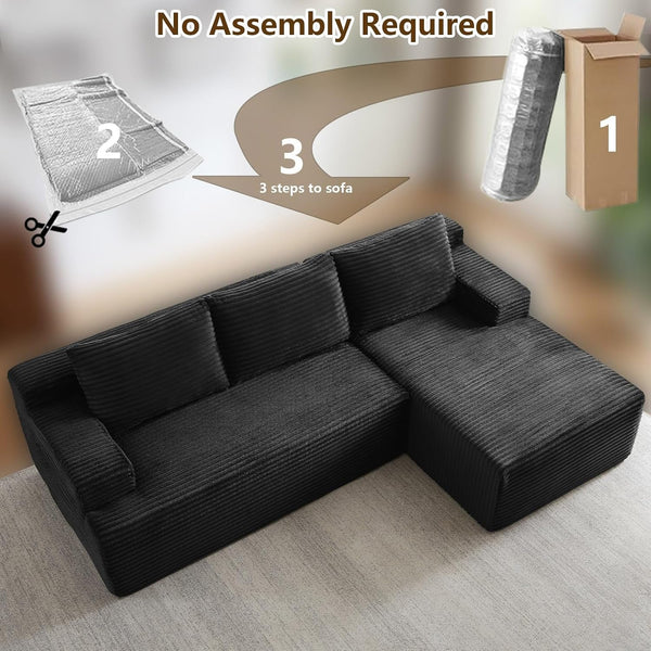 96" Modular Sectional Sofa Couches L-Shape Couch 3 Seat Modular Sofa Corduroy Memory Foam Sectional Boneless Couches for Living Room, Cloud Couch with Oversized Chaise(Black, Right Facing)5