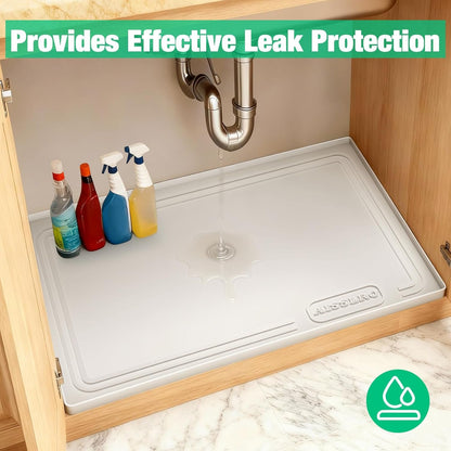 Under Sink Mat 34" X 22", Waterproof Silicone Cabinet Kitchen Liner, Beige4