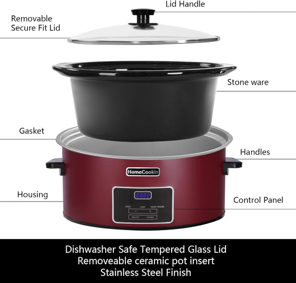 7 Quart Programmable Slow Cooker, Kitchen Appliances, Perfect Kitchen Small Appliance for Family Dinners, Red Stainless Steel3