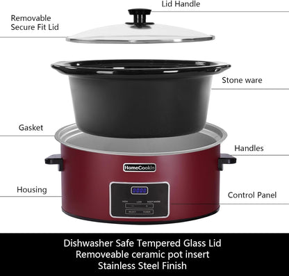 8 Quart Programmable Slow Cooker, Kitchen Appliances, Perfect Kitchen Small Appliance for Family Dinners, Red Stainless Steel3