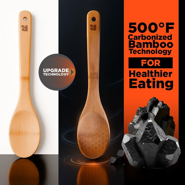 Dark Bamboo Wooden Spoons for Cooking 6-Piece, Apartment Essentials Wood Spatula Spoon Nonstick Kitchen Utensil Set Premium Quality Housewarming Gifts for Everyday Use5