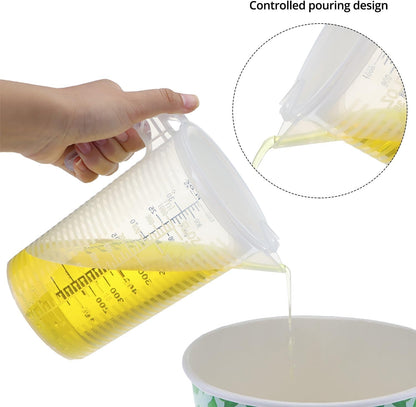 2 Pack 32Oz (1 Quart) Measuring Pitcher - Plastic, Multipurpose, Polypropylene, with Clear Ounce & Milliliter Markings, Dustproof Lid, for Cooking, Home Hobbies, Shop Oil and Fluids4