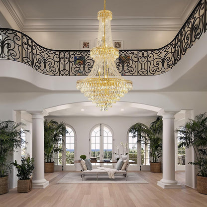 Large Gold Luxury Crystal Chandeliers 26 Lights Modern Chandelier for High Ceilings Crystal Pendant Light Fixture Foyer Staircase Hallway Entryway Banquet Hall Lobby 63" H X 30.7" D6