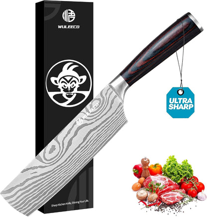 Nakiri Knife - 7" Razor Sharp Meat Cleaver Knife, Multipurpose Veggie Cutting Chef Knife for Home and Kitchen, Made Ofhigh Carbon Steel Japanese with Pakkawood Handle, Gift Box Included1