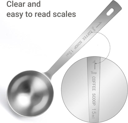 4Pcs 1 Tbsp 15Ml Stainless Steel Long Handle Coffee Measuring Scoop | Stainless Steel, Precise 1 Tbsp Measure, Long Handle, for Ground Coffee Tea Spice Powder, Dishwasher Safe, Multi-Use Scoop3