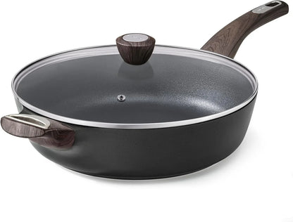Nonstick Frying Pan Skillet with Lid, 13.3 Inch Large Deep Frying Pan, 6 Qt Non Stick Saute Pan with Cover, Induction Pan, Healthy Non Toxic Cooking Pan with Helper Handle, PFOA PFOS Free1