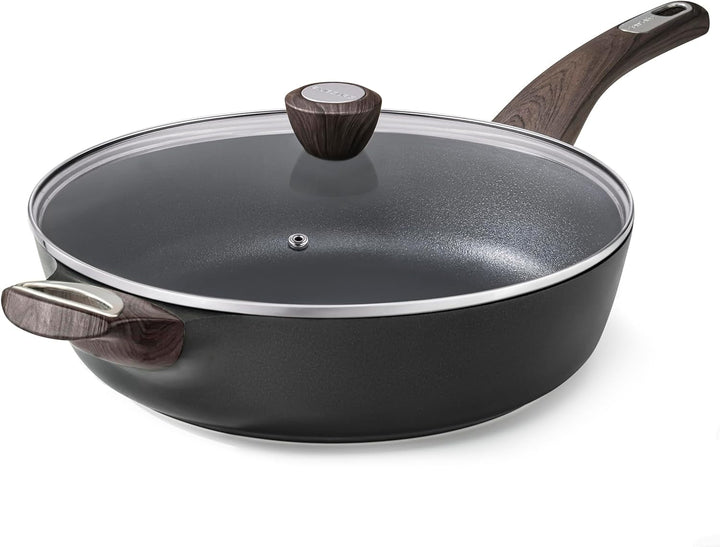 Nonstick Frying Pan Skillet with Lid, 13.3 Inch Large Deep Frying Pan, 6 Qt Non Stick Saute Pan with Cover, Induction Pan, Healthy Non Toxic Cooking Pan with Helper Handle, PFOA PFOS Free