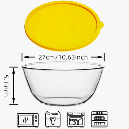 4.7QT Large Glass Mixing Bowl with Yellow Lid, Big Salad Bowl with Lid, Large Glass Bowls for Sourdough and Kithen2