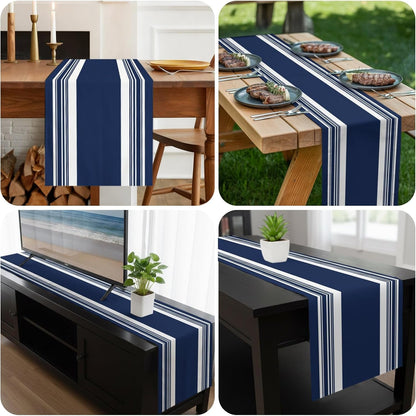 Farmhouse Navy Blue Table Runner 48 Inch Long Dresser Scarves Linen Tablerunners Aesthetic Modern Line Striped Dining Kitchen Burlap Table Setting Decor for Wedding Party Holiday Coffee Home, 13"X48"7