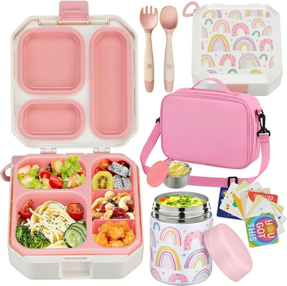 Bento Lunch Box for Kids with 12Oz Soup Thermo Leak-Proof Lunch Food Container with 5 Compartment Thermo Hot Food Jar and Insulated Lunch Bag for Kid Toddler Girls Boys to School1