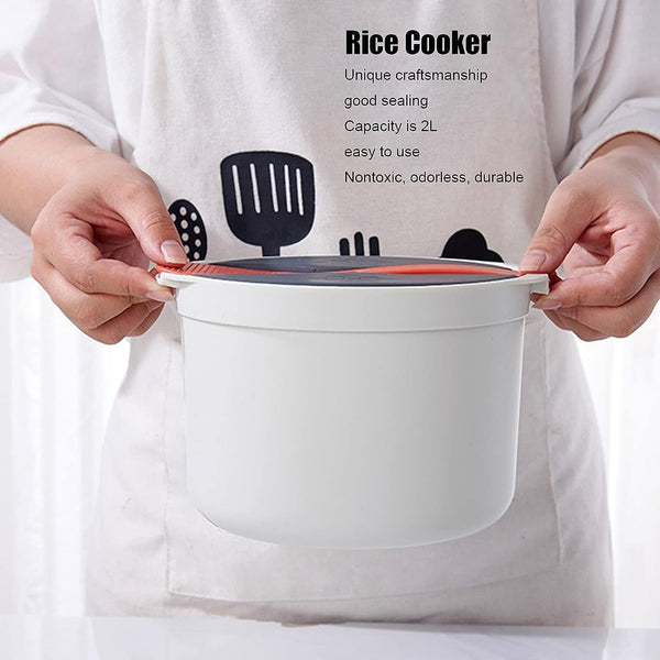 Microwave Rice Cooker Steamer, Microwave Pasta Cooker with Strainer, 2 L Microwave Cookware Set for Rice, Pasta, Vegetables, Quinoa, Oatmeal, Ramen Non Stick (Orange)7
