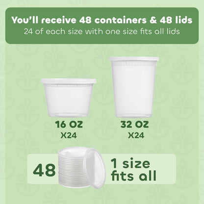 48 Sets Plastic Food Storage Deli Containers W/ Lids 16Oz Pint & 32Oz Quart2