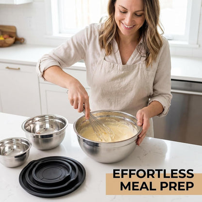 Mixing Bowls with Lids Set of 3, Stainless Steel Nesting Bowls, 1.5/2.5/5 QT Kitchen Bowls for Baking, Salad Prep, Meal Prep, Mixing and Storage3