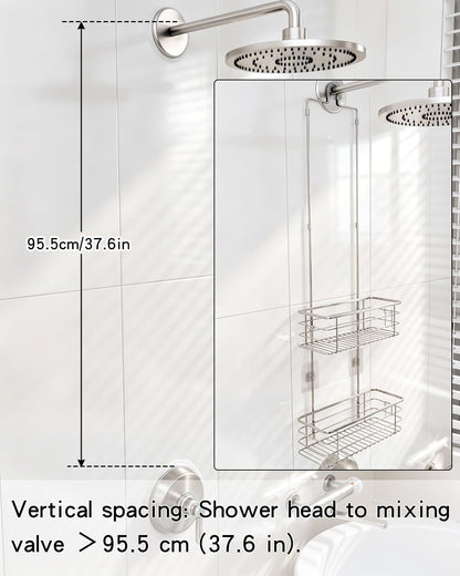 Over the Shower Head Caddy, 2-Tier Stainless Steel Hanging Organizer with Hooks, 37.6In4