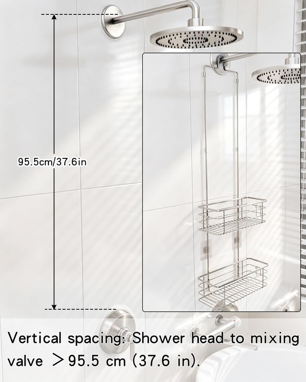 Over the Shower Head Caddy, 2-Tier Stainless Steel Hanging Organizer with Hooks, 37.6In4