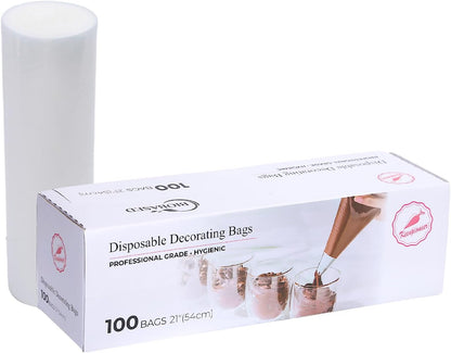 Disposable Piping Bags, Biobased, 21 Inch, Clear, | Thick Cake Pastry Bags, Pack of 100 in a Dispenser Box, Professional Grade for Chefs and Home Bakers (Packaging May Vary)1