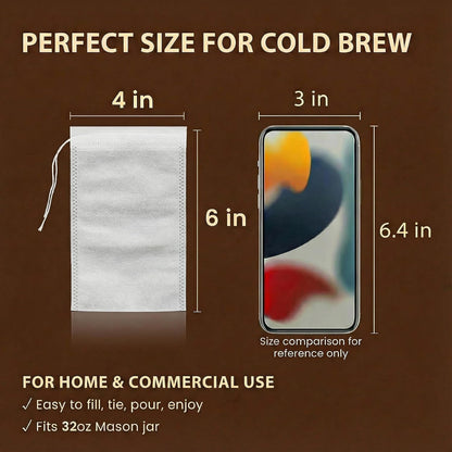 Cold Brew Bags, 120 Count Brew Coffee Filter Bags, 4X6 Inch | Disposable Fine Mesh Drawstring Pouches, Fits Mason Jars & French Press, Ideal for Cold Brew, Coffee, Tea, Herbs & Spices2