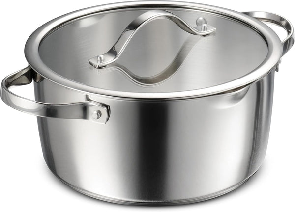 Tempo Tri-Ply Base Stainless Steel 5-Qt Dutch Oven Pot with Lid | Induction-Ready, Oven-Safe, Dishwasher-Safe1