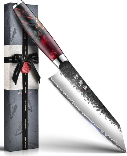 7'' Japanese Kiritsuke Chef Knife, Black Forged 3-Layer VG10 Steel Core1
