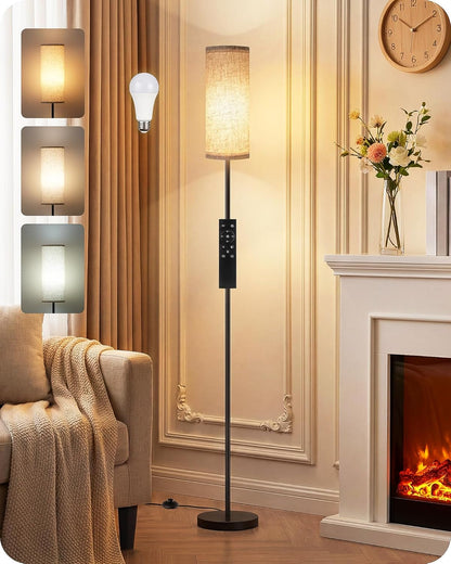 64.4” Slim Floor Lamp for Living Room with Magnetic Remote and Foot Switch, Dimmable Standing Tall Lamp Mood for Bedroom Nursery, 3 Color Temperatures, 1-Hour Timer,900Lm Bulb Included,Beige E06LD05W11