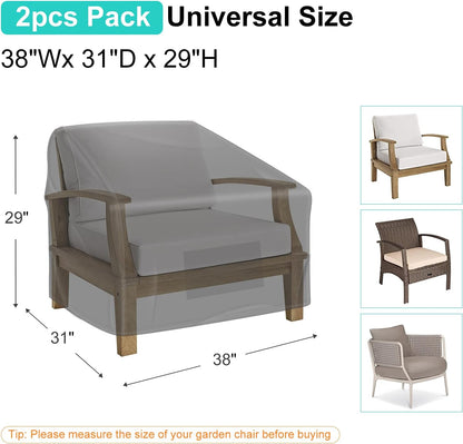 2 Pack Outdoor Patio Chair Covers Waterproof 38"Wx31"Dx29"H, Black | Patio Furniture Covers Protect from Rain, Dust & UV; Heavy-Duty Oxford Fits Lounge, Deep Seat & High Back Chairs on Lawns2