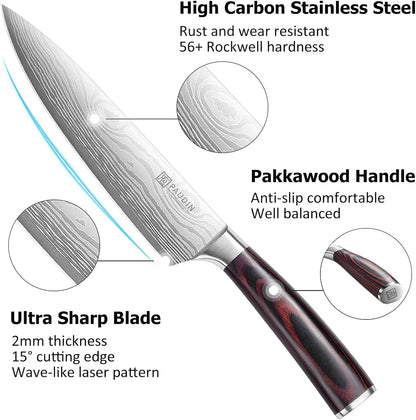 Kitchen Knife Set, 3 Piece High Carbon Stainless Steel Professional Chef Knife Set with Ultra Sharp Blade & Wooden Handle (Kitchen Knife Set 3 Pcs)3