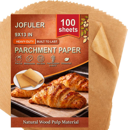 100PCS Parchment Paper Sheets, 9X13 Inches, Non-Stick | Precut Unbleached Parchment Paper for Baking, Grilling, Air Fryer and Steaming, Perfect for Cookies, Bread, Cakes and More1