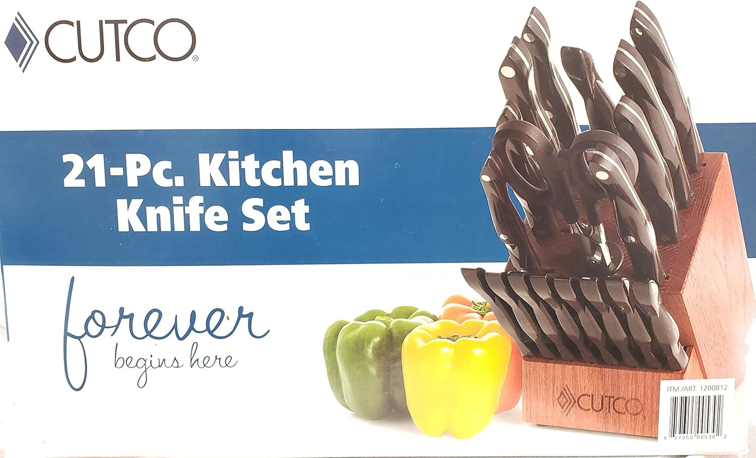 21-piece-kitchen-set-with-cherry-finish-oak-block-8-table-knives-paring-trimmers-santoku-chopper-chef-knife-carver-slicer-cheese-knife-turning-fork-shears-peeler-sharpener