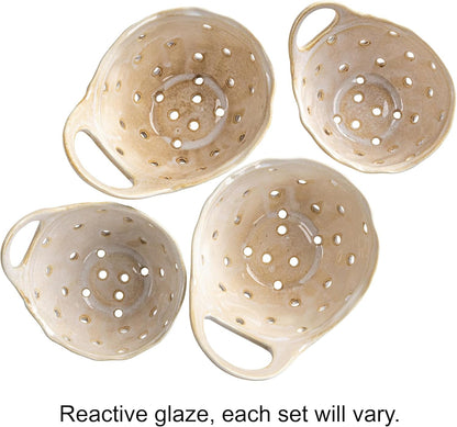 Creative Co-Op 2‑Piece Stoneware Colanders with Handles, Reactive Cream Glaze5