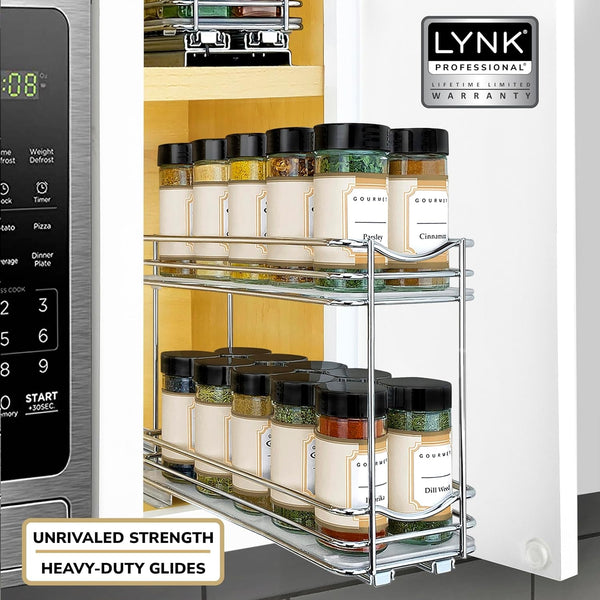 ® Pull Out Spice Organization for Cabinets - 4-3/8 Inch Wide – Spice Rack for inside Cabinets, Slide Out Spice Rack Organizer for Cabinet – Pull Out Spice Rack, Sliding 2 Tier Chrome7