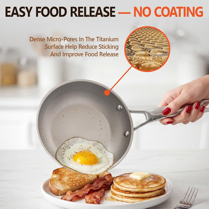 Titanium Frying Pan with Lid - 8" No Coating Pfas-Free Skillet, Tri-Ply Titanium & Stainless Steel, Induction & Dishwasher Safe3