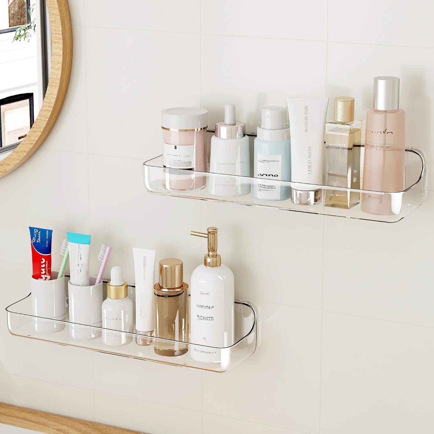acrylic-clear-shower-caddy-adhesive-shelf-2pc-plastic-shower-organizer-with-self-adhesive-tape-no-drilling-wall-mount-shower-shelves-for-bathroom-kitchen-transparent