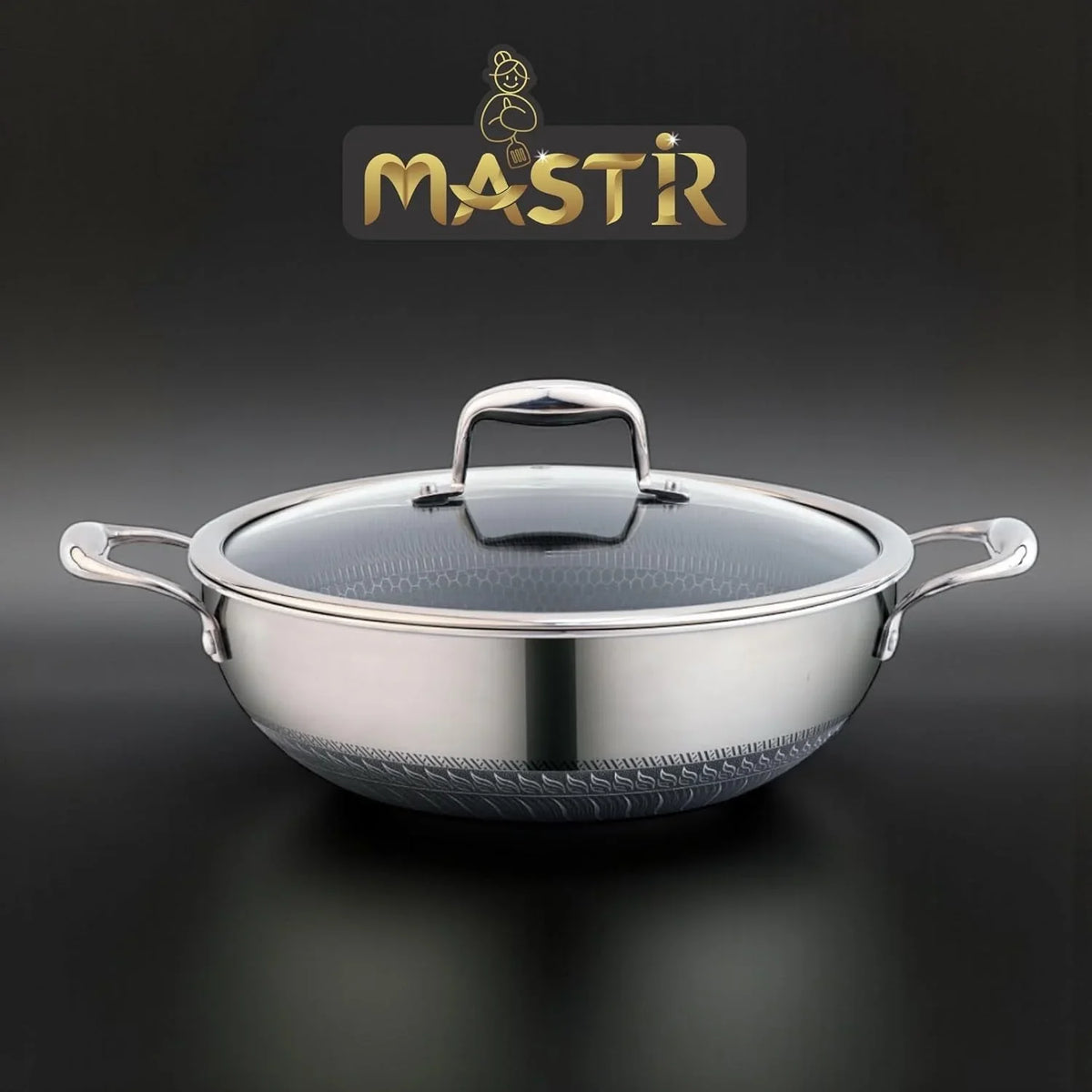stainless-steel-wok-32-cm-6-5-l-with-glass-lid-kadai-with-two-ear-handles-hybrid-honeycomb-nonstick-pfoa-free-eu-approved-stay-cool-handles-induction-oven-dishwasher-safe-cookware