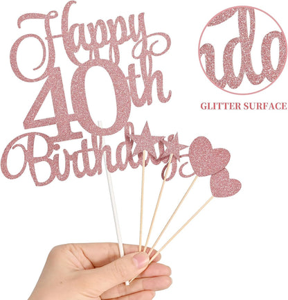 40Th Birthday Cake Decorations, 40Th Birthday Candles Cake Numeral Candles and Glitter Happy 40Th Birthday Cake Toppers Set for Birthday Party Supplies (Rose Gold)6