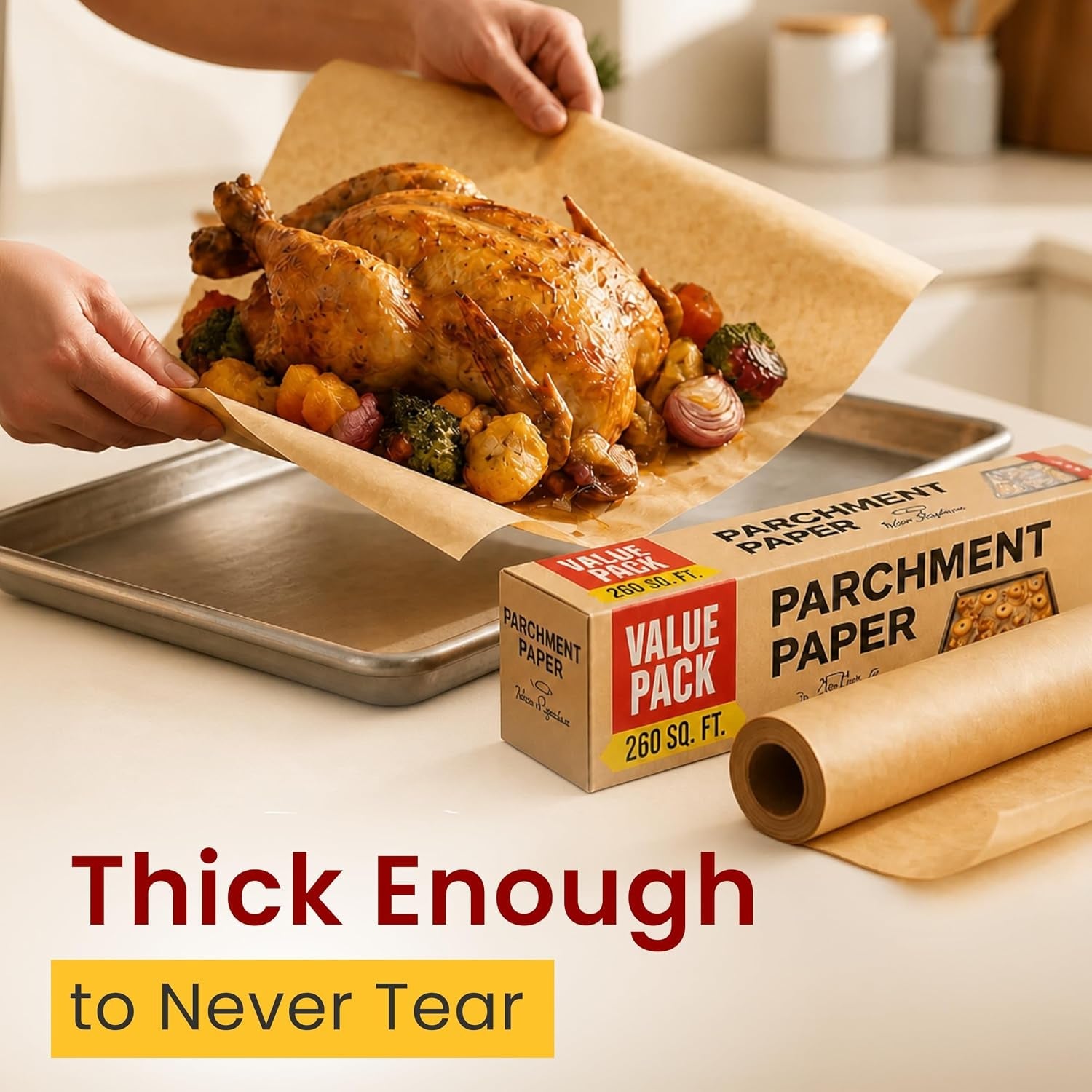 260-sq-ft-unbleached-parchment-paper-for-baking-roll-with-cutter-heavy-duty-non-stick-brown-for-cooking-grilling-steaming-and-air-fryer-15-x-210ft-by