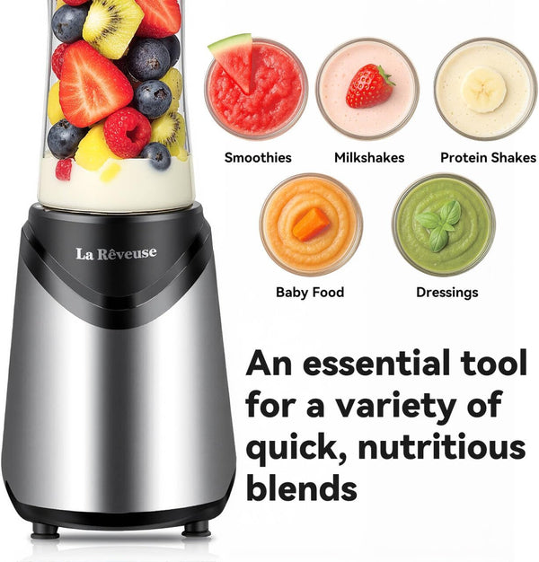Smoothies Blender Personal Size 300 Watts with 18 Oz Bpa-Free Portable Travel Sports Bottle, Silver3