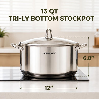 13 Quart Stock Pot with Lid, Stainless Steel Large Pot for Cooking | 13QT Big Pots for Pasta, Soup - Stockpot for Canning, Seafood Boil with Impact Bonded Base - Oven Safe & Induction Compatible2