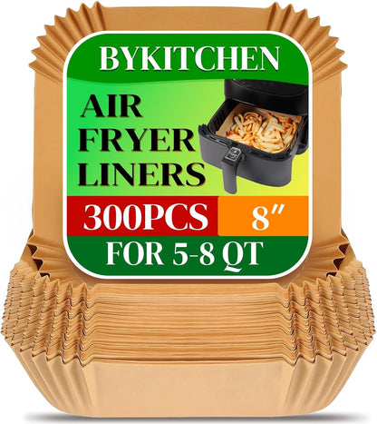 8In Square Disposable Air Fryer Liners, 300PCS Parchment Paper | Air Fryer Paper Liners Compatible with Ninja AF141 5 QT Pro AF181 6.5QT, Cosori Chefman 6 QT & Other 5 to 8Qt Airfryer1