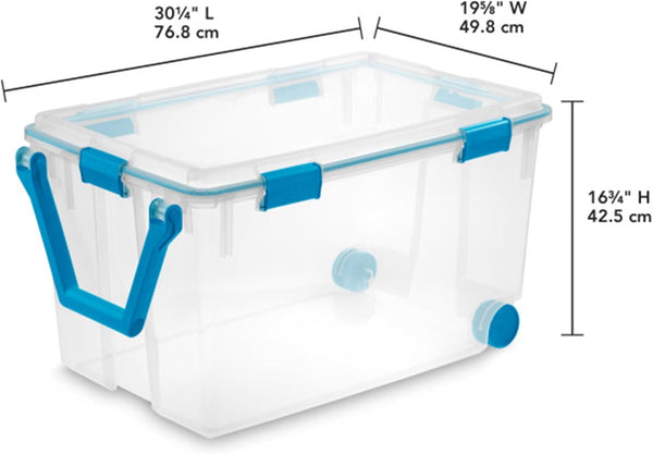 120 Qt Wheeled Gasket Box, Stackable Storage Bin with Latching Lid, Handle and Tight Seal, Plastic Container with Clear Base and Lid, 1-Pack3