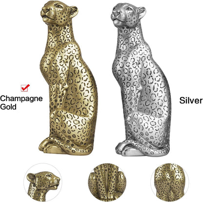 Cheetah Statue Home Decor Leopard Sculpture Resin Sitting Cheetah Figurine Desktop Table Top Ornament Decoration for Home Office Champagne Gold6