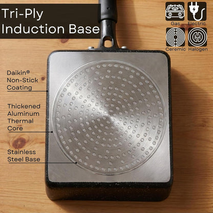Tamagoyaki Pan - Japanese Egg Pan with Lid, Square 7X6 Inch | Japanese Omelette Pan for Rolled Omelets - Nonstick Tamago & Square Frying Pan, Induction Ready, Heat-Resistant Handle7